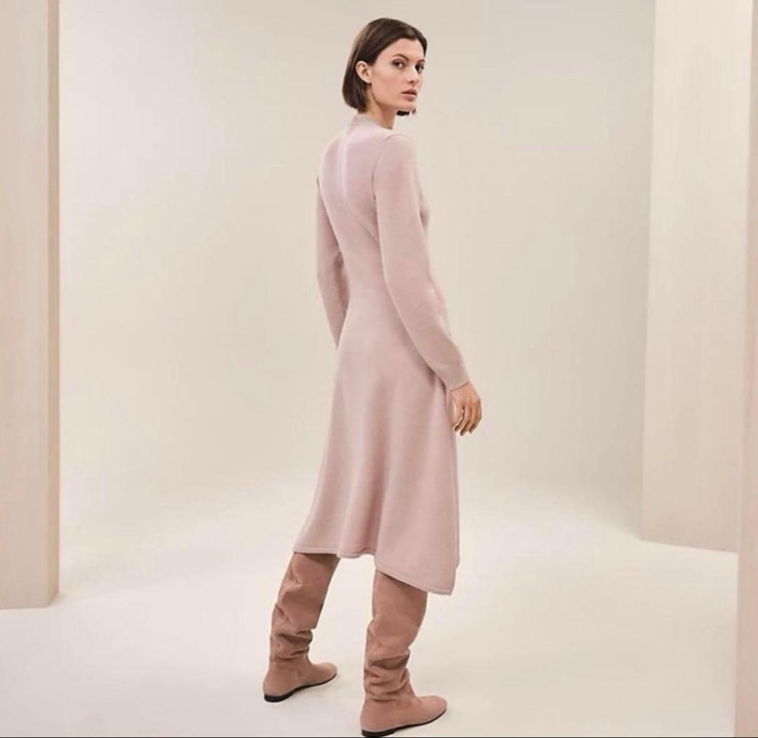 エルメス　ロングスリーブドレス34サイズ　ニットワンピース　ピンク　ベージュ