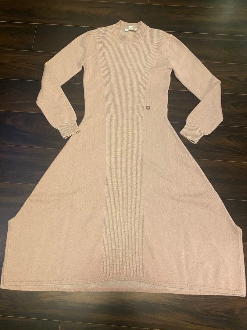 エルメス　ロングスリーブドレス34サイズ　ニットワンピース　ピンク　ベージュ