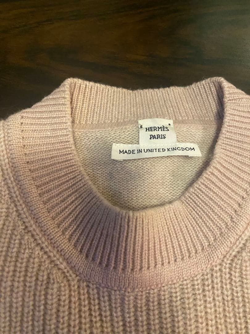 エルメス　ロングスリーブドレス34サイズ　ニットワンピース　ピンク　ベージュ