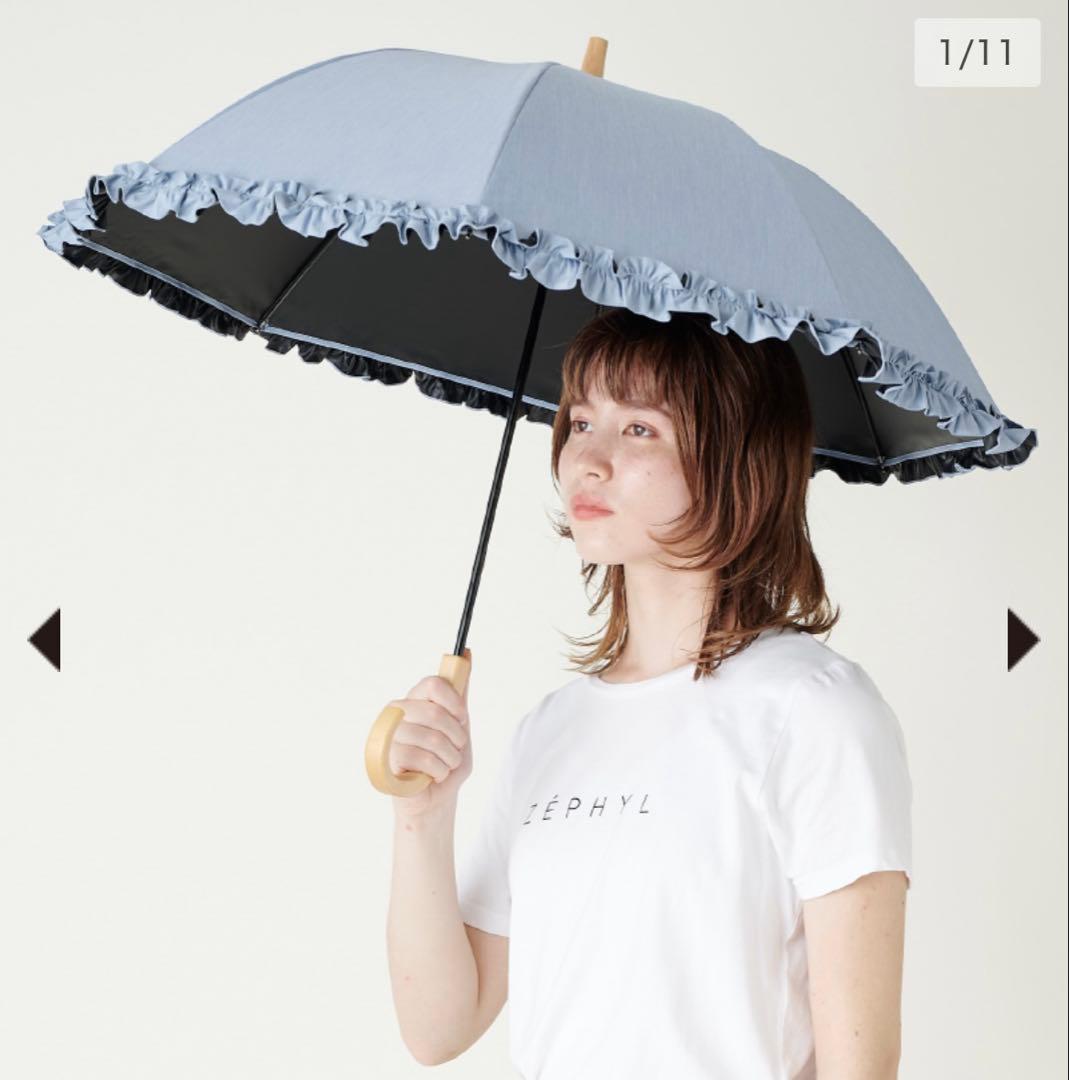 サンバリア100 長傘　Sサイズ　フリル　ブルー