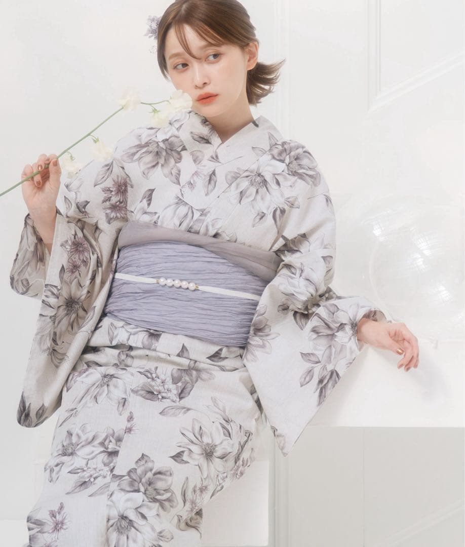 DITA うたかたの月下美人 （浴衣・しわへこ帯・下駄)＋オーガンジーへこ帯付き