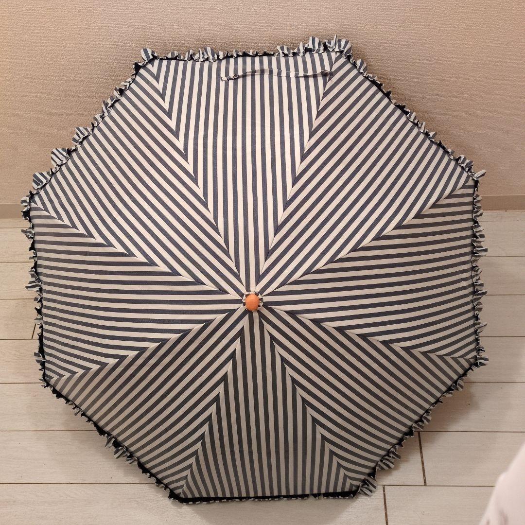 サンバリア100 日傘 グレーストライプ フリル　2段折