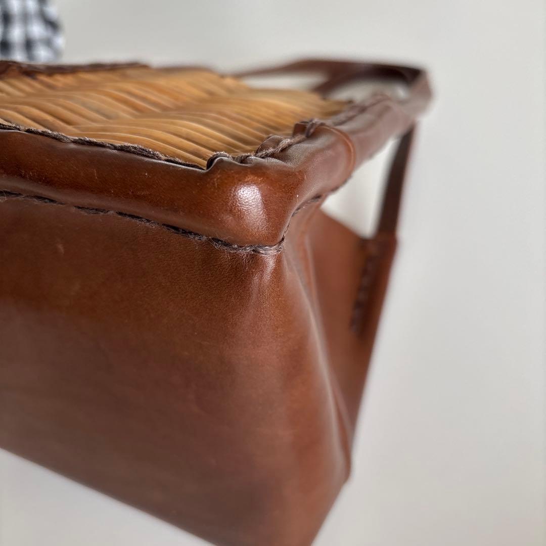 ブラウンレザーかごバッグ