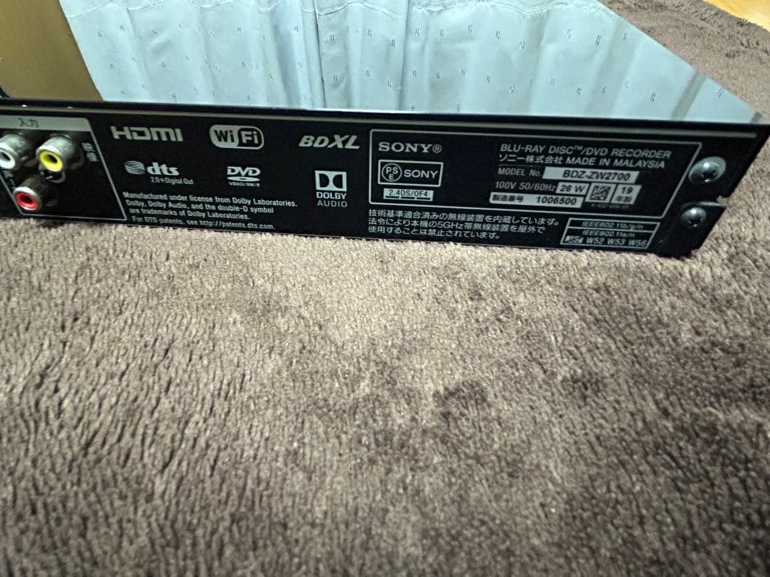 SONY BDZ-ZW2700 ブルーレイレコーダー 2TB 2019年製