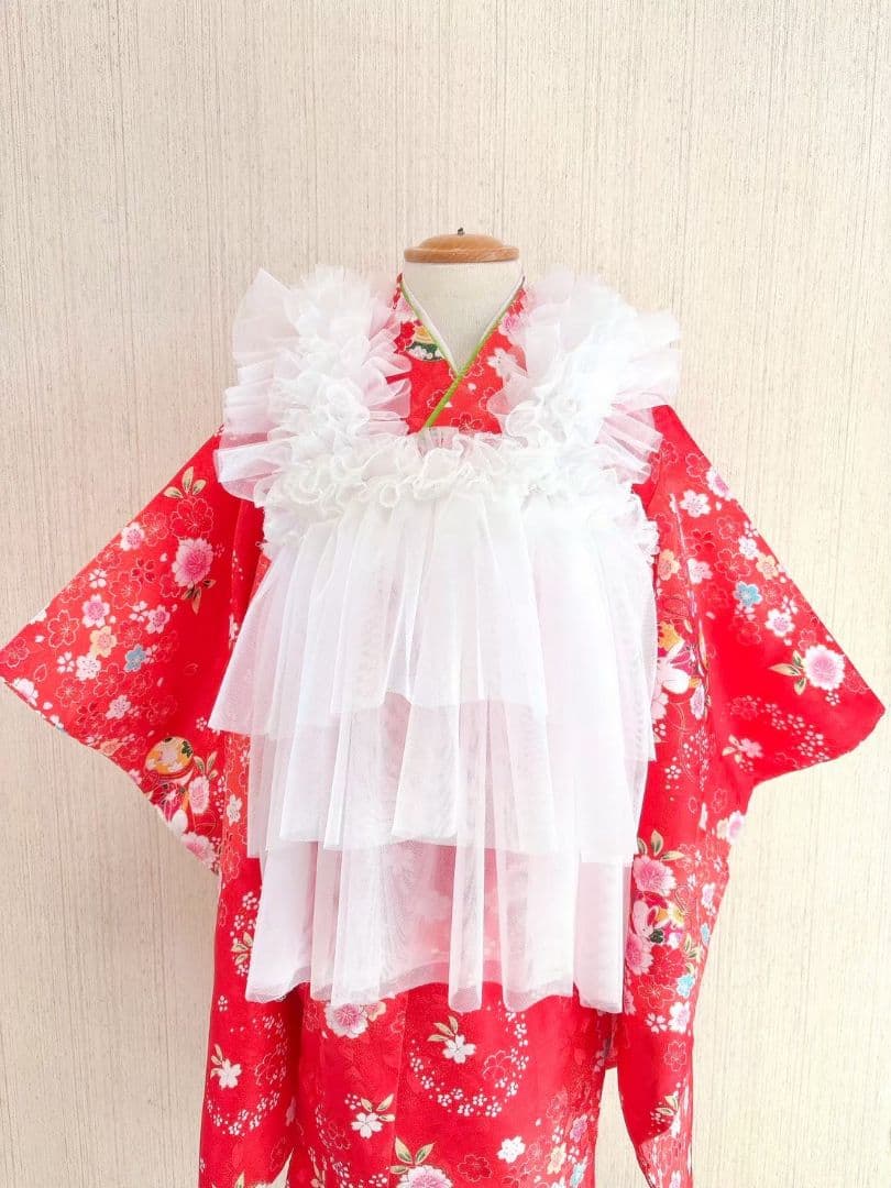 被布エプロン　3歳女の子　チュール✾　ホワイト♡