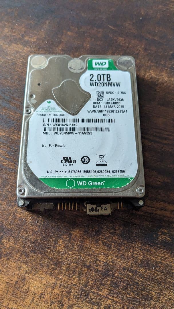 内蔵型ハードディスクドライブ WD Gereen HDD2.5 2TB
