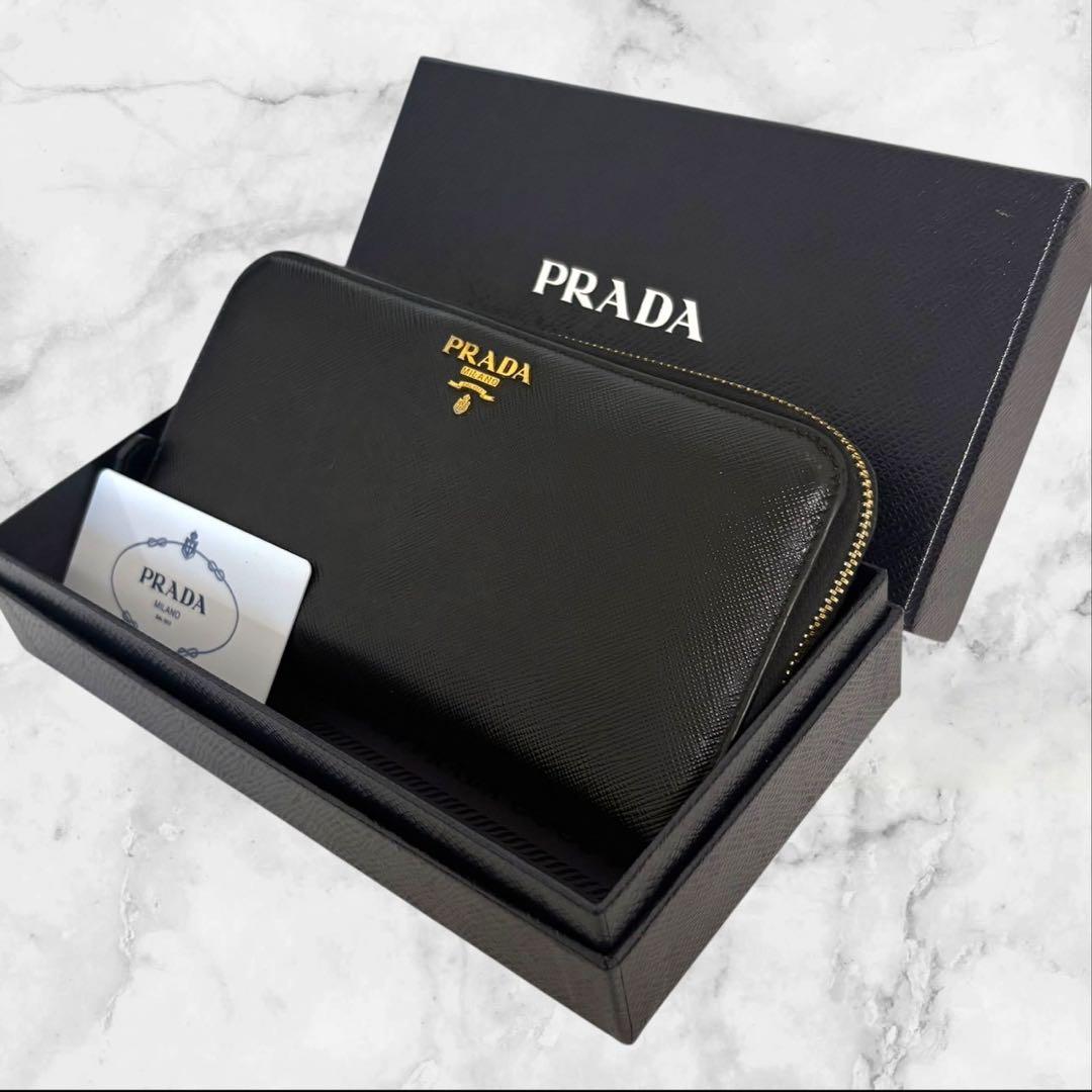 極上美品✨ PRADA プラダ サフィアーノ 長財布 ブラック　ラウンドジップ