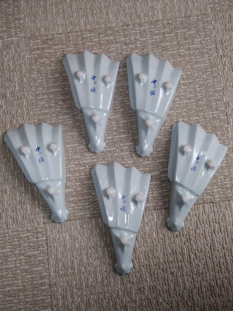 和食器　半開扇皿　末広向付　古染付　五客　共箱