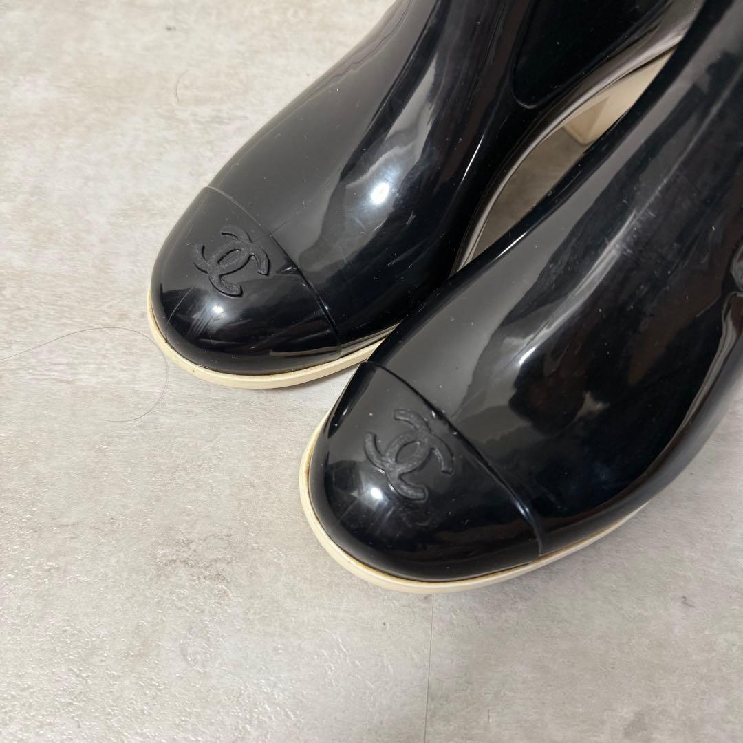 シャネル レインブーツ カメリア 35 23cm ブラック ココマーク