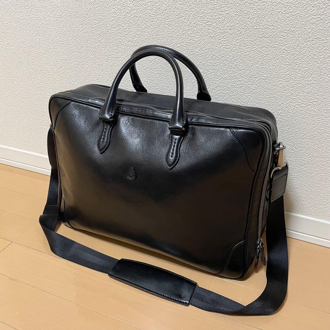 【美品】フジタカ ビジネスバッグ ブリーフケース レザー 2way 2層式 黒