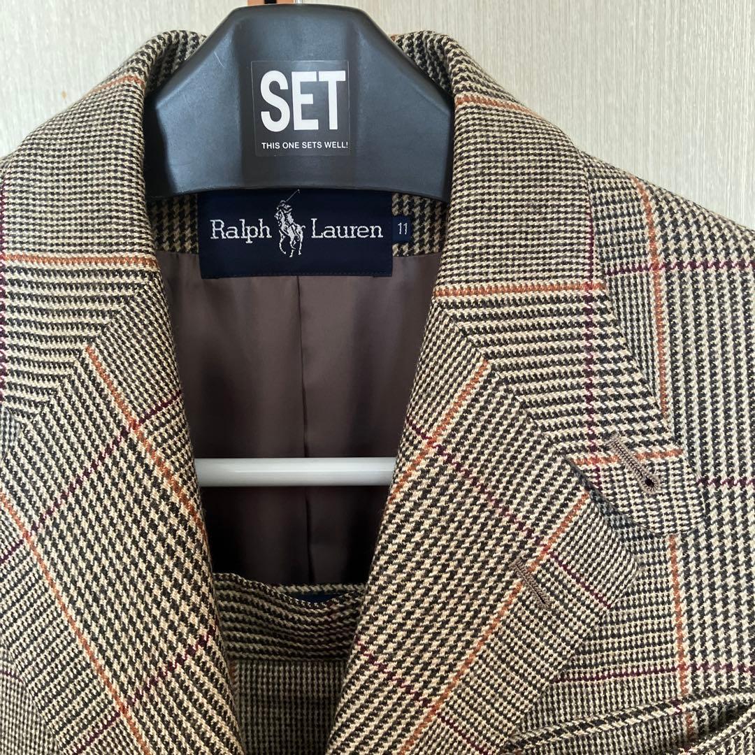 ブラウン チェック柄 テーラードジャケット スカートセット11号サイズ