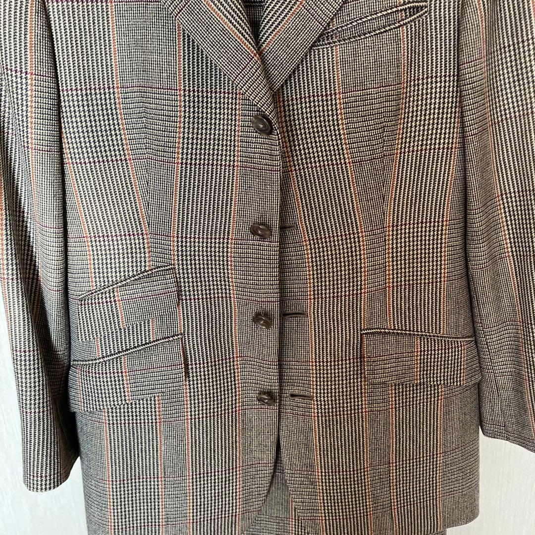 ブラウン チェック柄 テーラードジャケット スカートセット11号サイズ