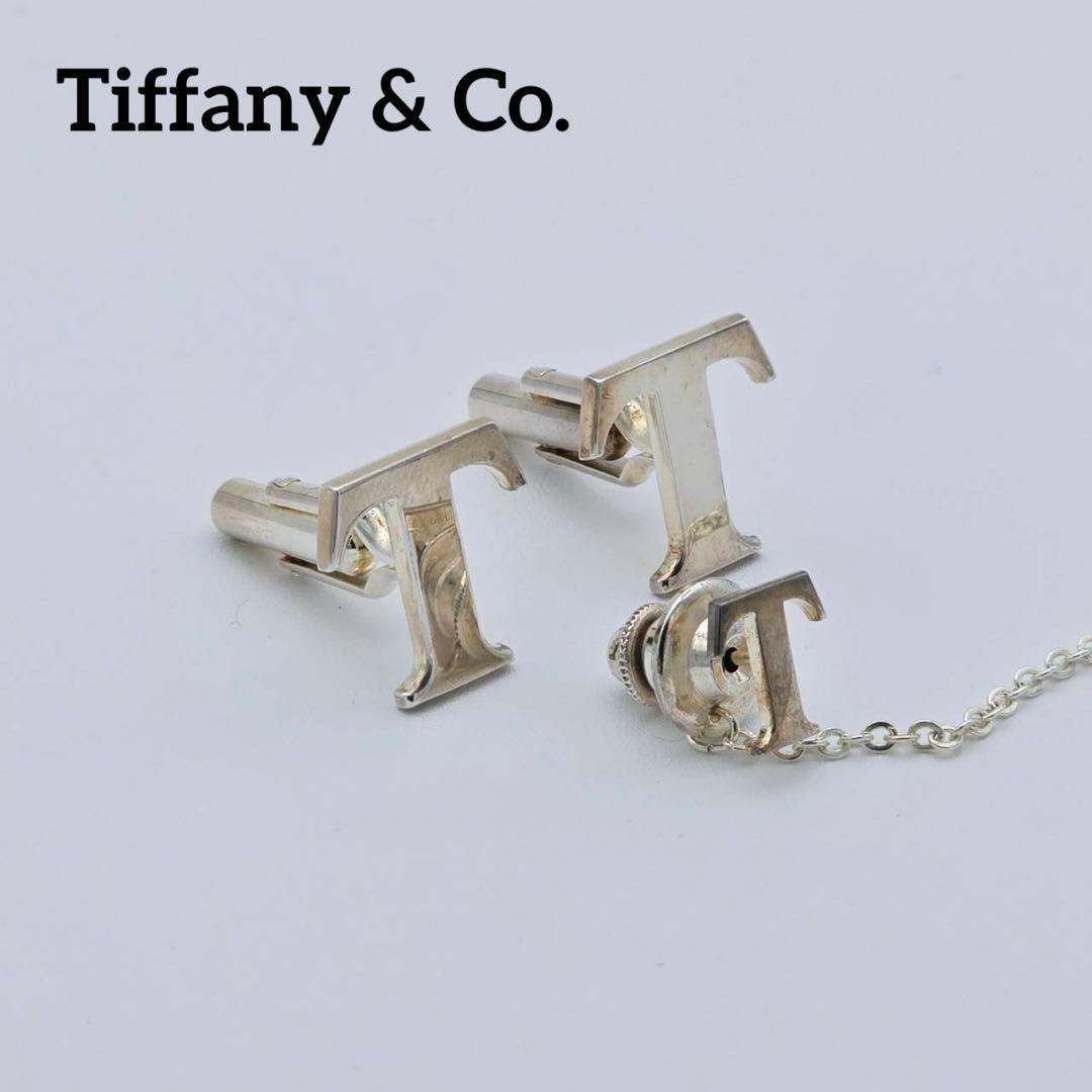 ★ティファニー★ カフリンクス タイタック ネクタイピン Tロゴ シルバー.