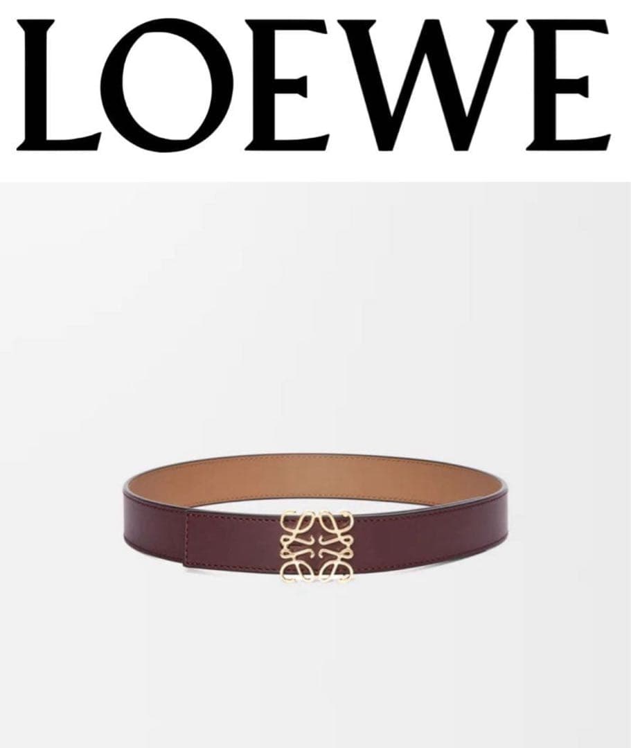 LOEWEリバーシブルアナグラム ベルトスムースカーフBurgundy/Gold