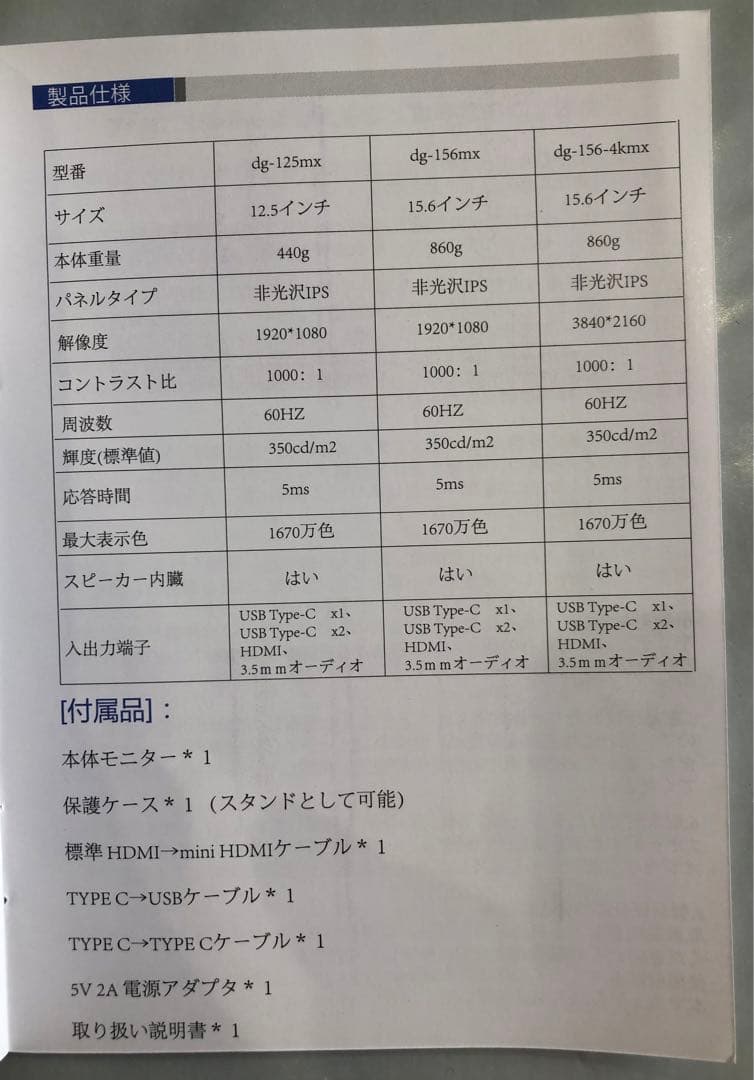 4Kモバイルモニター　cocopar　15.6インチ　dg-156-4kmx