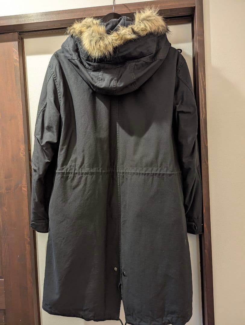 3wayファー付きロングモッズコート 黒　メンズ　М