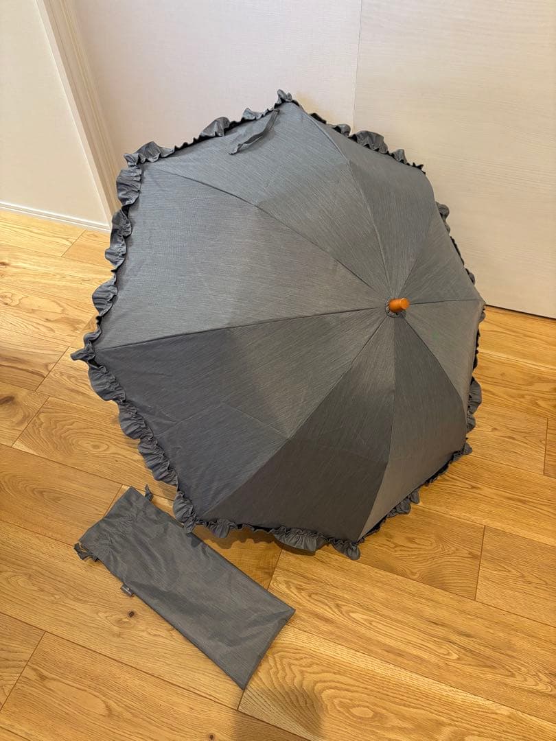 サンバリア100 2段折　フリル　フロスト　グレー　木曲がり手元