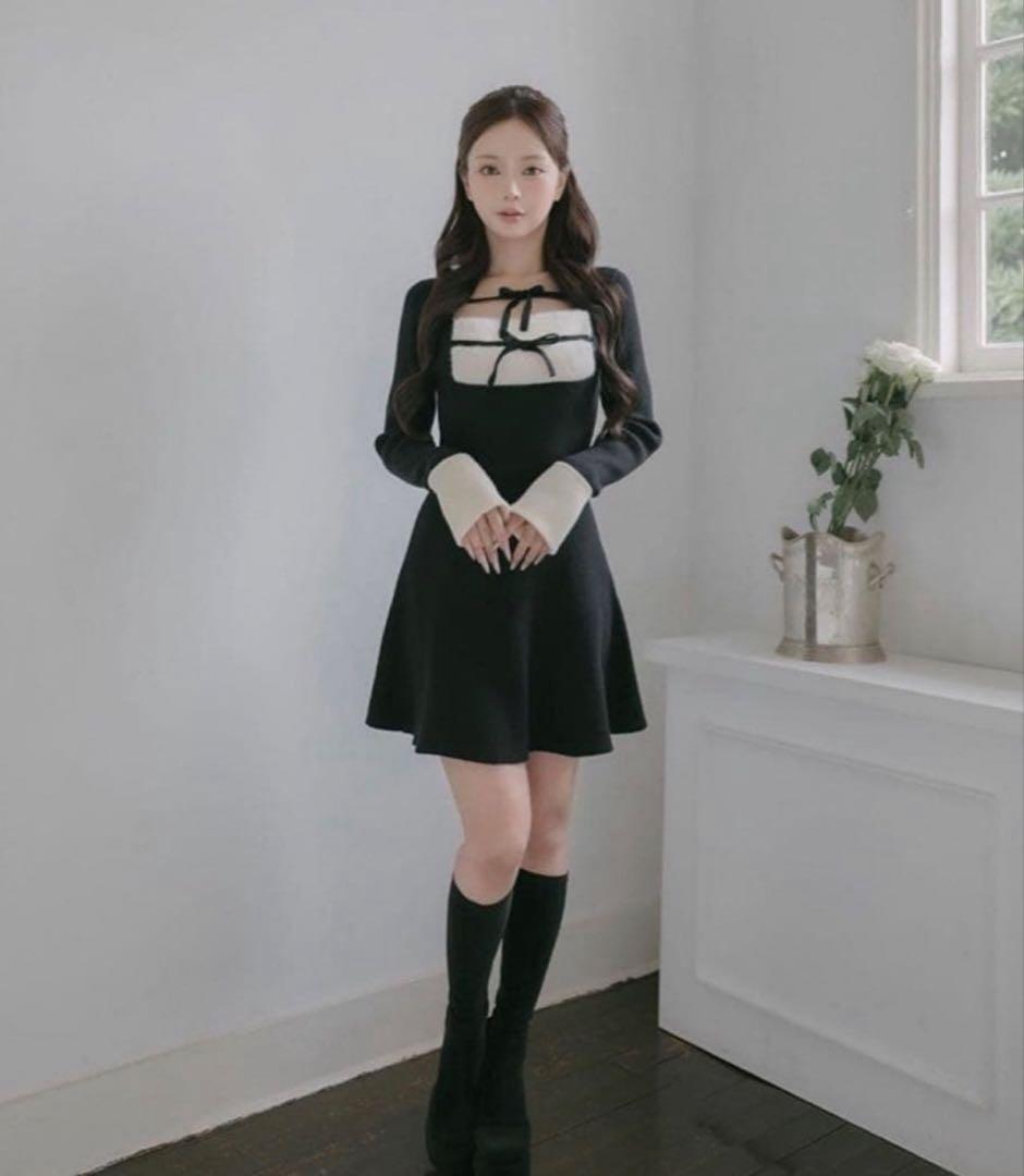 【期間限定値下げ】リボンファーフレアニットミニワンピース