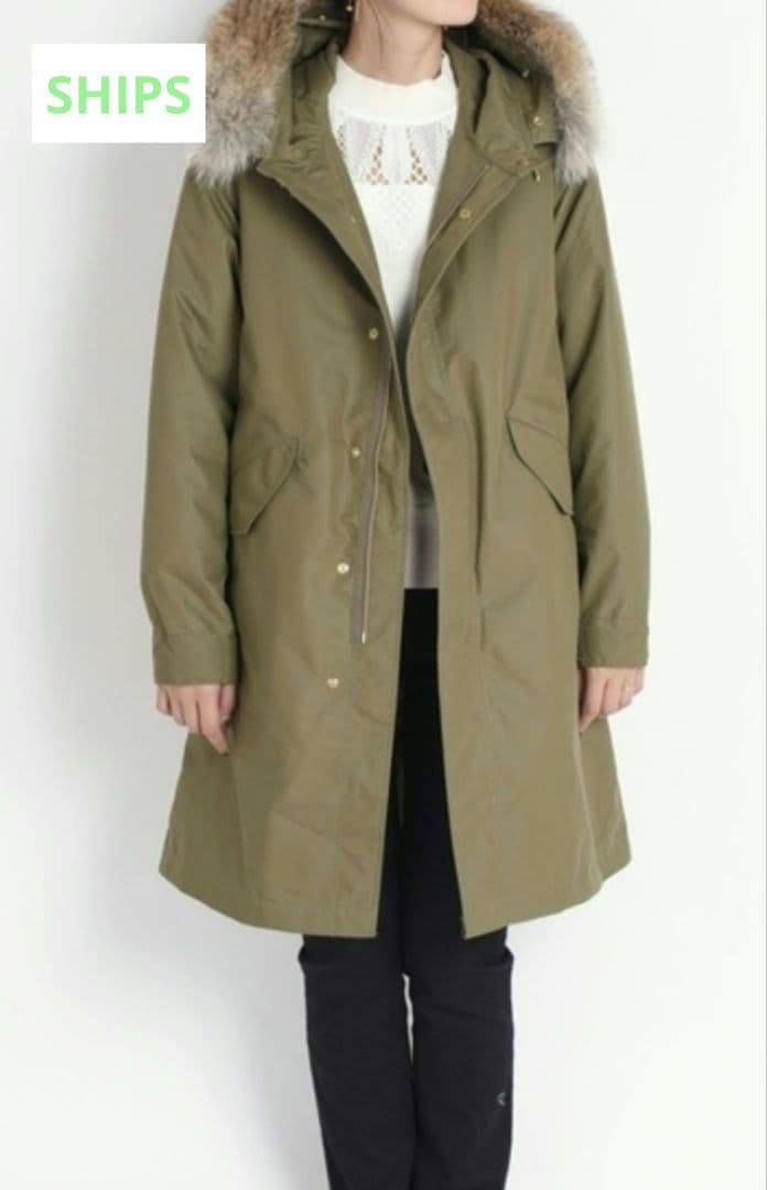 SHIPS モッズコート ファー付きカーキ