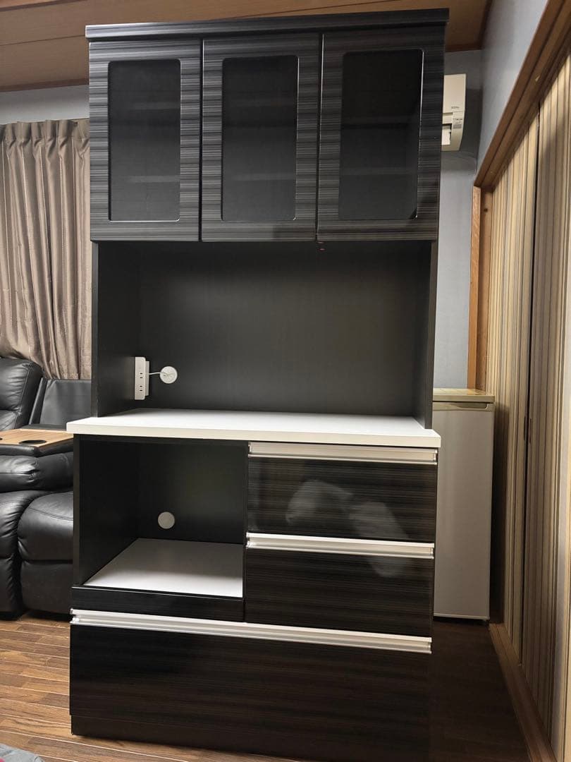 カップボード　食器棚　ブラックウッド　90cm幅