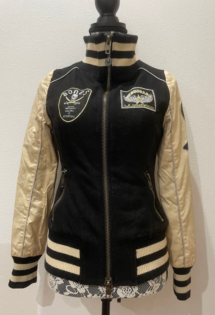 y2k.d.i.a.ダイヤ♡ハートフェザーローズ柄刺繍☆スカジャン☆ジャケット☆