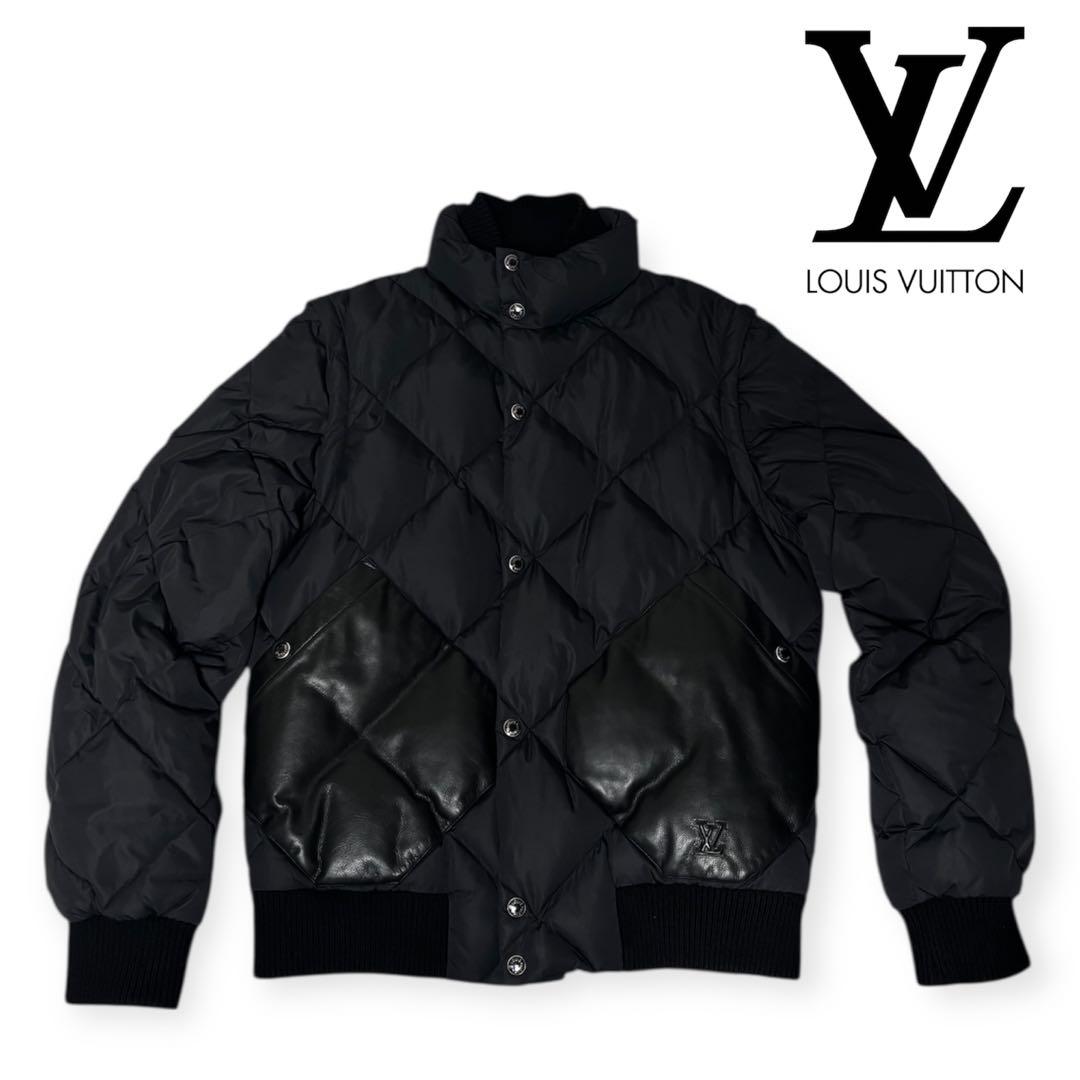 LOUIS VUITTON ブラックデタッチャブル レザー切替ダウンジャケット