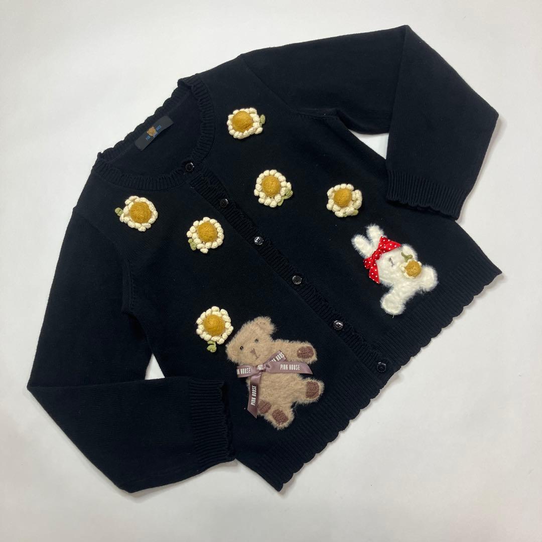 【美品】ピンクハウス 黒 うさちゃん くまちゃんモチーフカーディガン/2023年