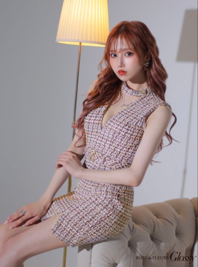 ROBE de FLEURS Glossy ツイードミニドレス