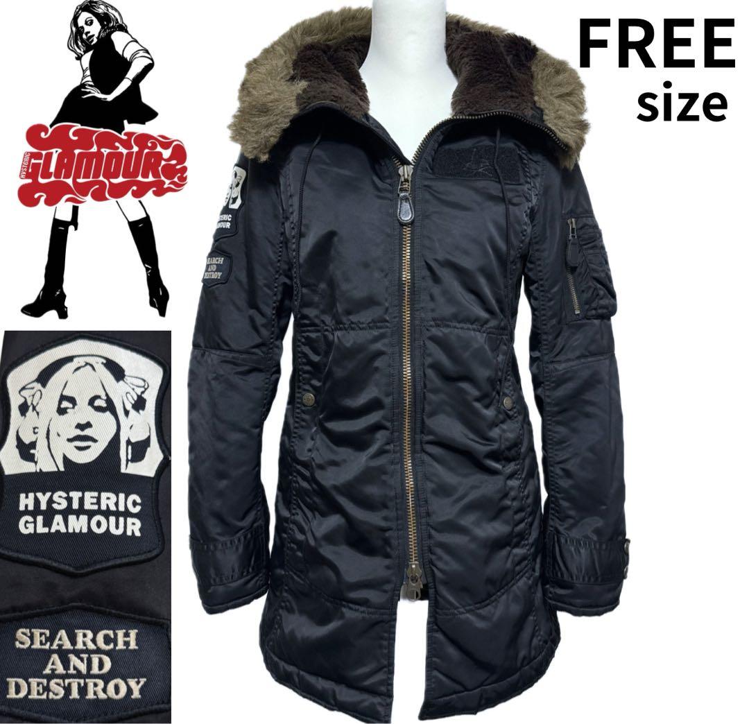 ヒステリックグラーHYSTERICGLAMOURN3Bモッズコート黒フリーサイズ