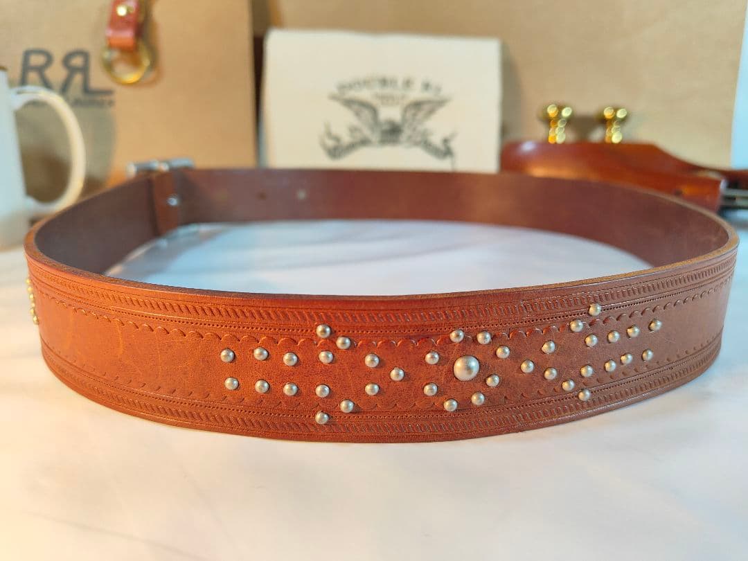【極美品】RLL ローレンラルフローレン　高級スタッズレザーベルト　厚本革正規品