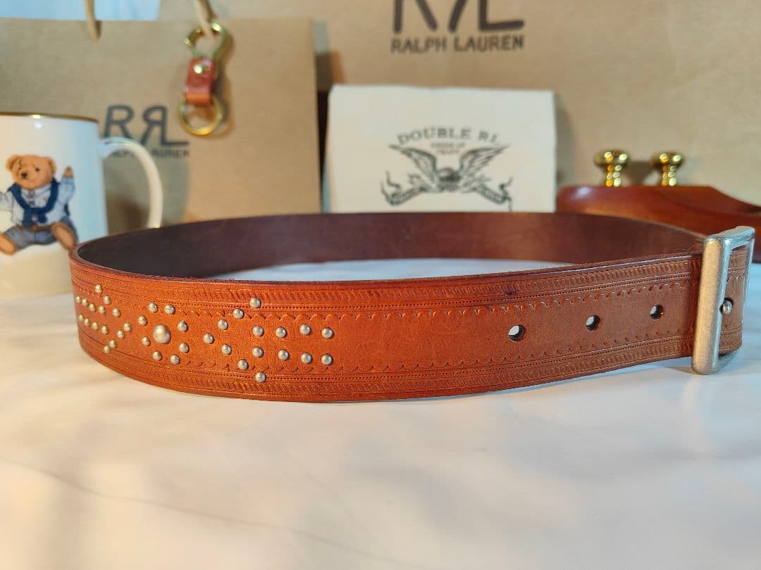 【極美品】RLL ローレンラルフローレン　高級スタッズレザーベルト　厚本革正規品