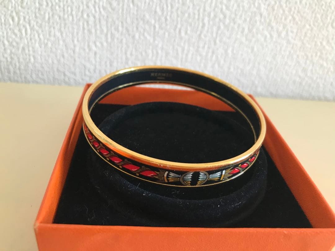 【美品・箱付き】HERMÈS エマイユ バングル ブレスレット ゴールド×赤×黒