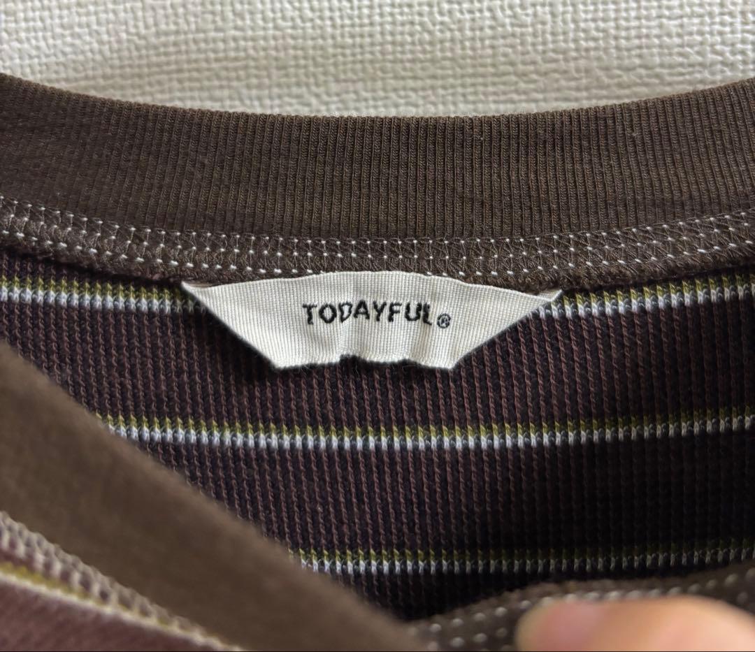 タグ付き TODAYFUL Border Long T-shirts チョコ