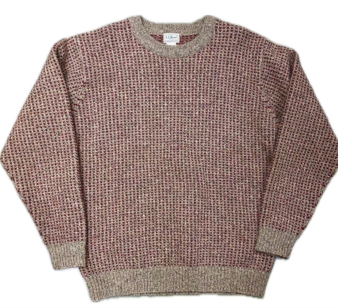 レアカラー 90s LLBean バーズアイニット　レッド×霜降りオリーブ