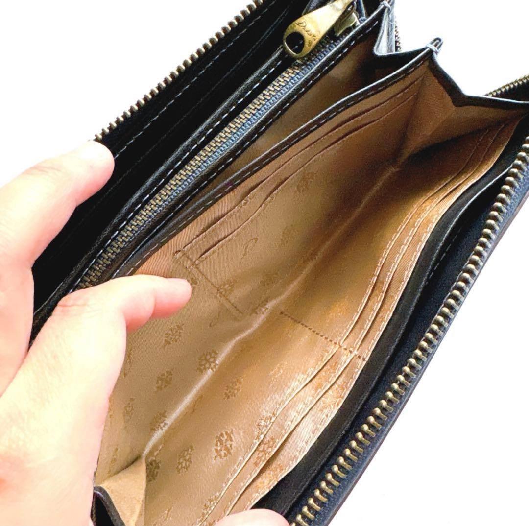 【美品】DAKOTA ダコタ トリコローレラウンドファスナー長財布 ブラック 黒