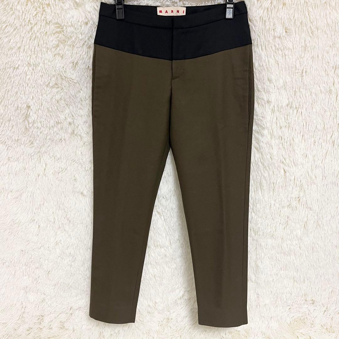 MARNI マルニ ウール フランネル バイカラー パネル テーパード パンツ