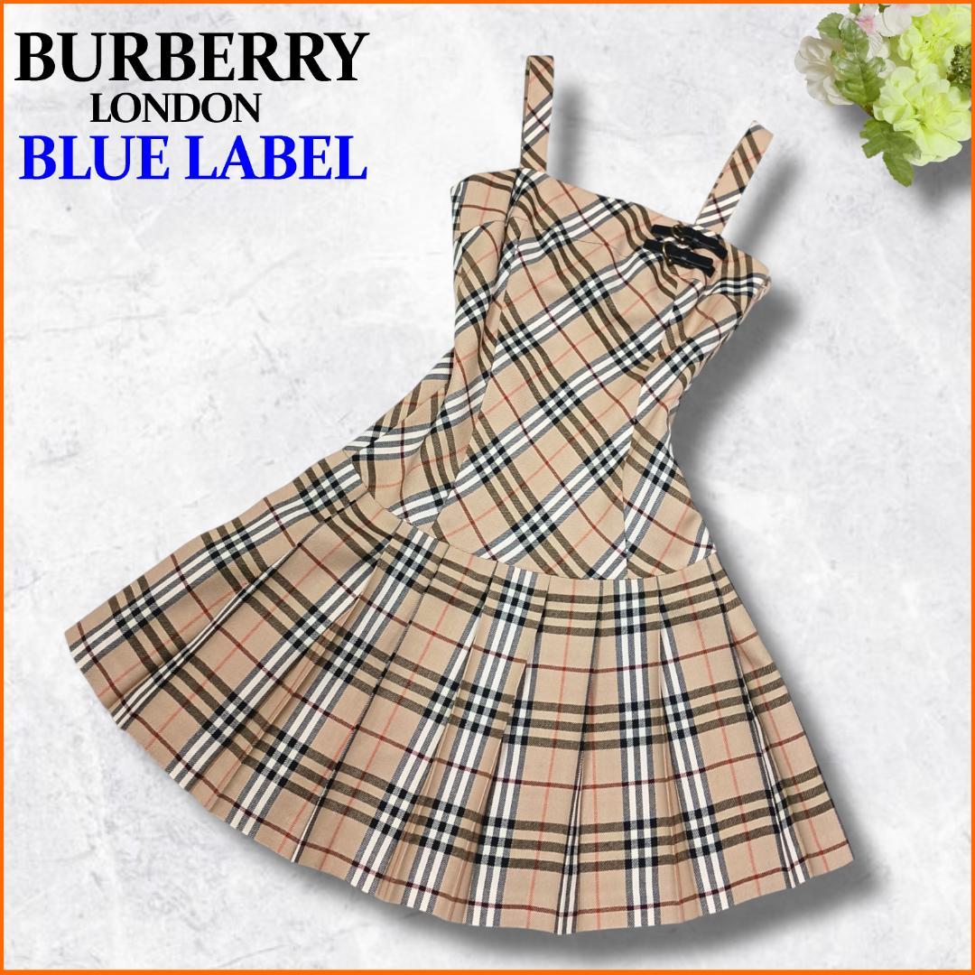 お洒落✨　バーバリーブルーレーベル　ミニワンピース　プリーツ　チェック　本革　M
