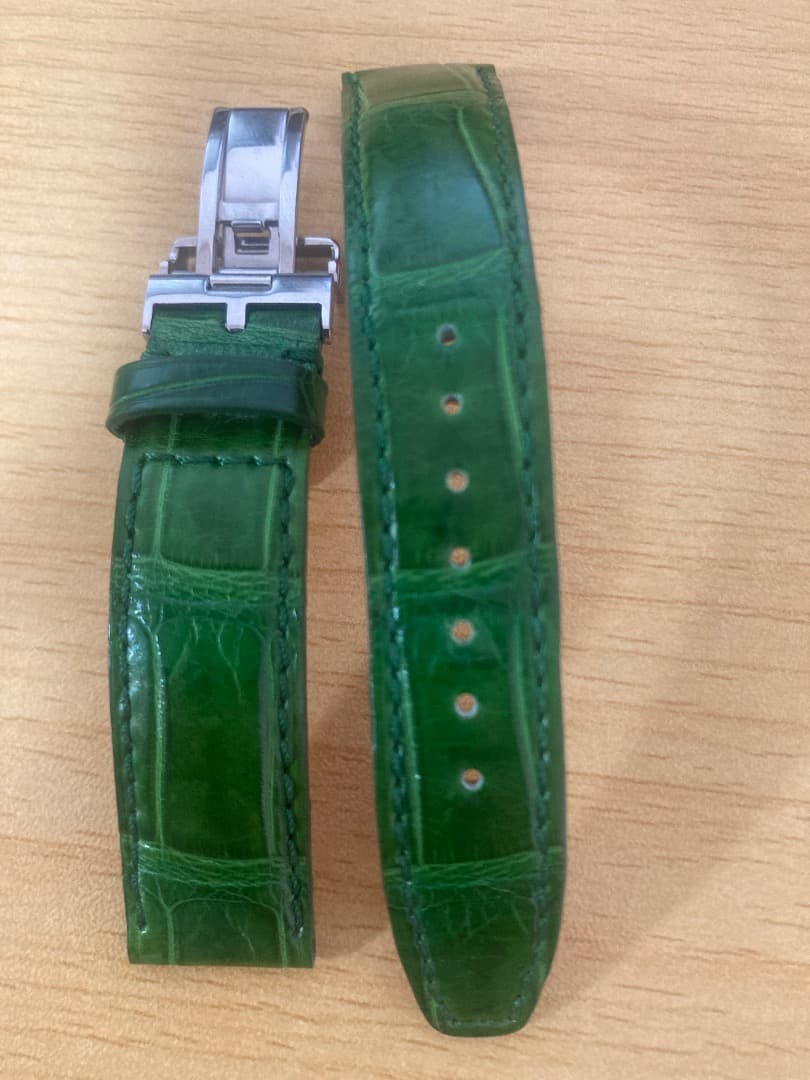 時計ベルト　バックルのセット（クロコダイル　緑）ラグ幅　17mm.尾錠側16m