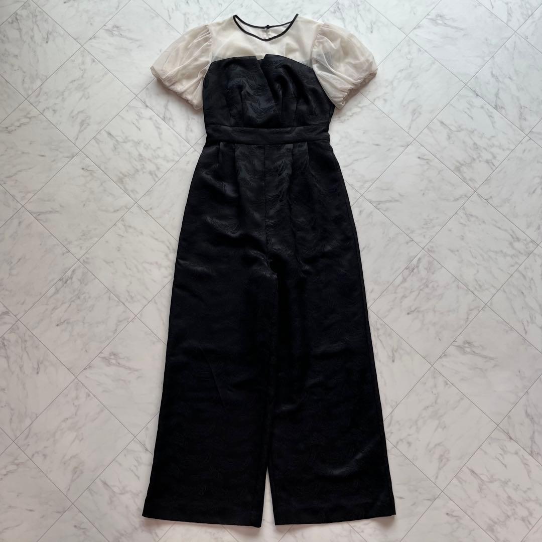 美品✨kana チュール パフスリーブ ワイドパンツオールインワン ブラック　S