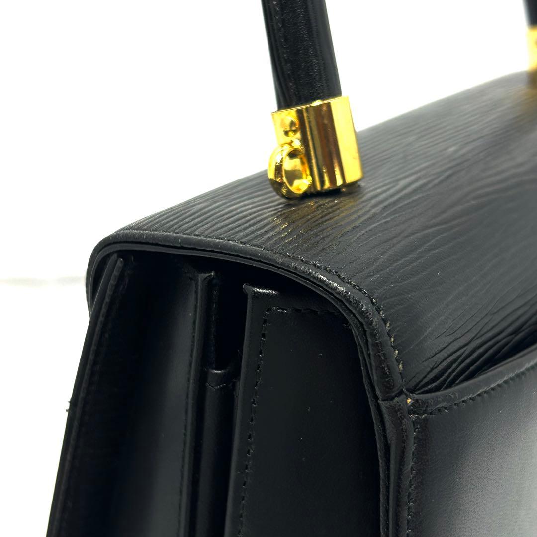 美品 ハナエモリ 2way フォーマルバッグ 黒 リボン レザー ハンドバッグ