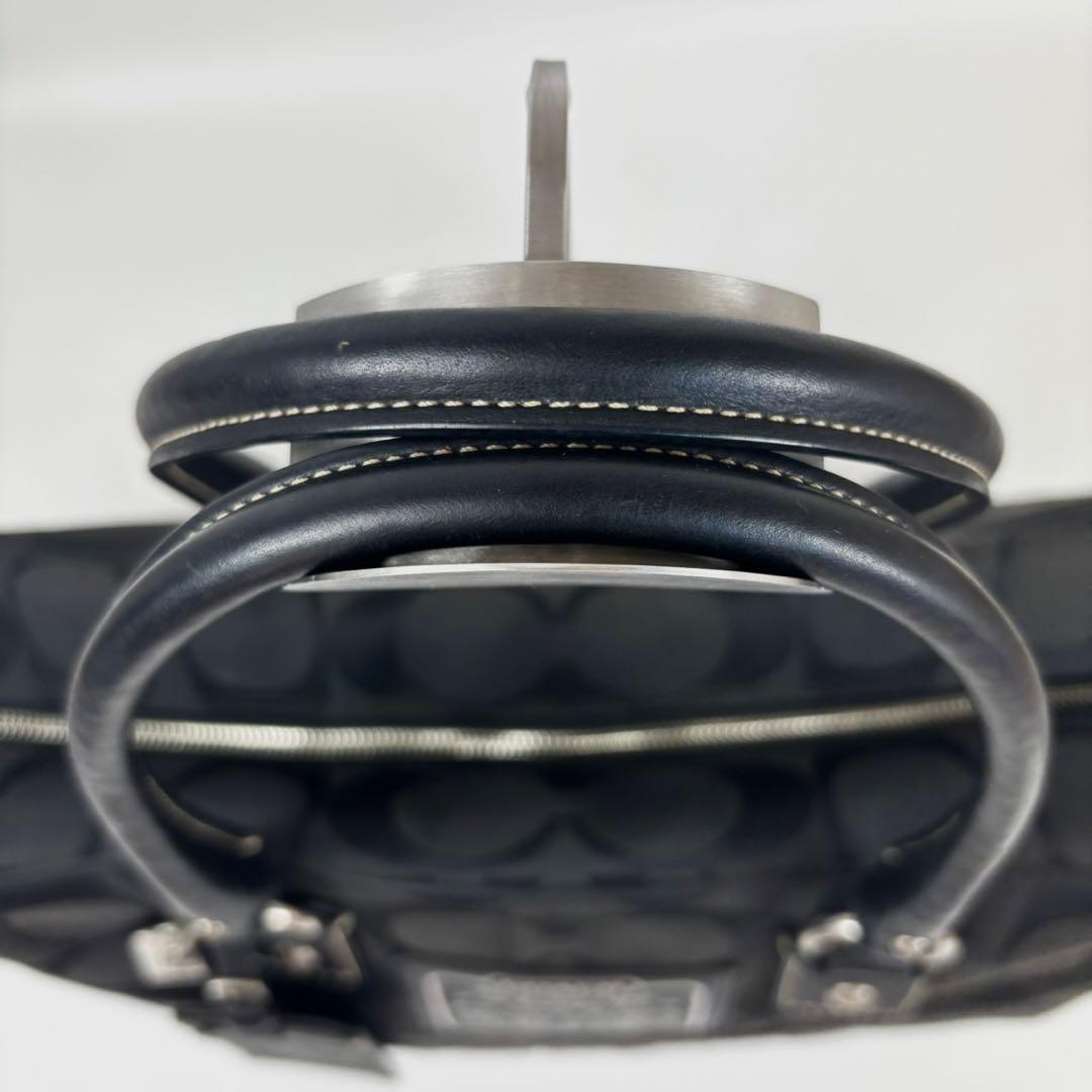 コーチ シグネチャー ストライプ ボストンバッグ　10392 キャンバス　黒