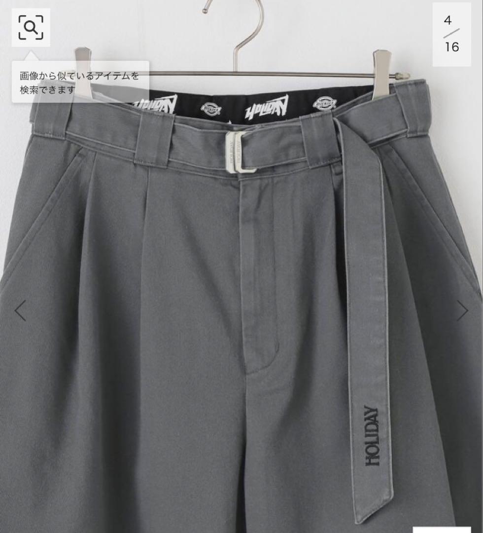 ★HOLIDAY DICKIES BELTED 2TUCK PANTS GRAY