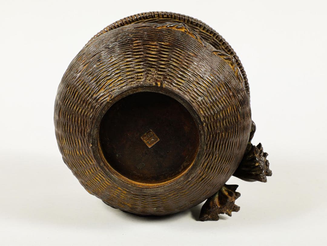 時代物 骨董品 古銅唐子花器 置物　在銘