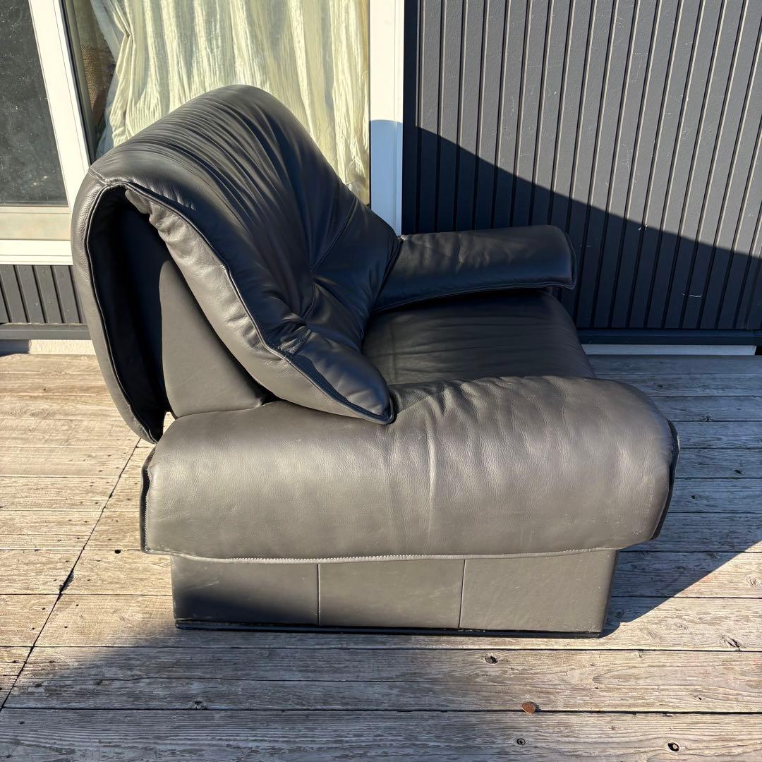 北欧レトロ カリモク 本革 1人掛けソファ 大型 ロビーチェア グレービンテージ