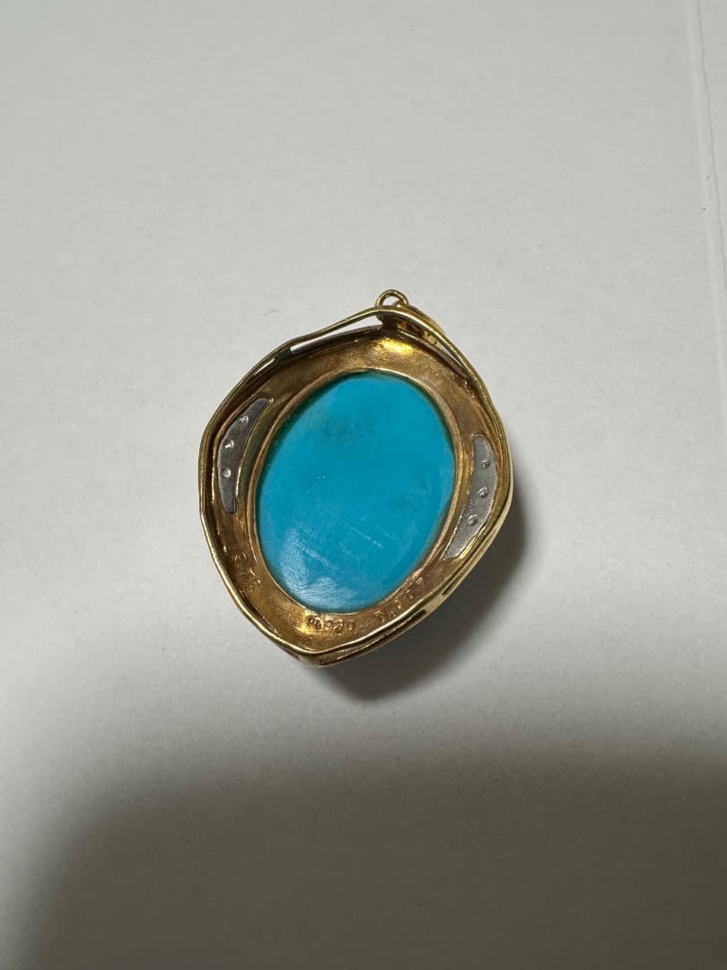 k18/pt850　ターコイズ　トルコ石　ダイヤモンド　ペンダントップ