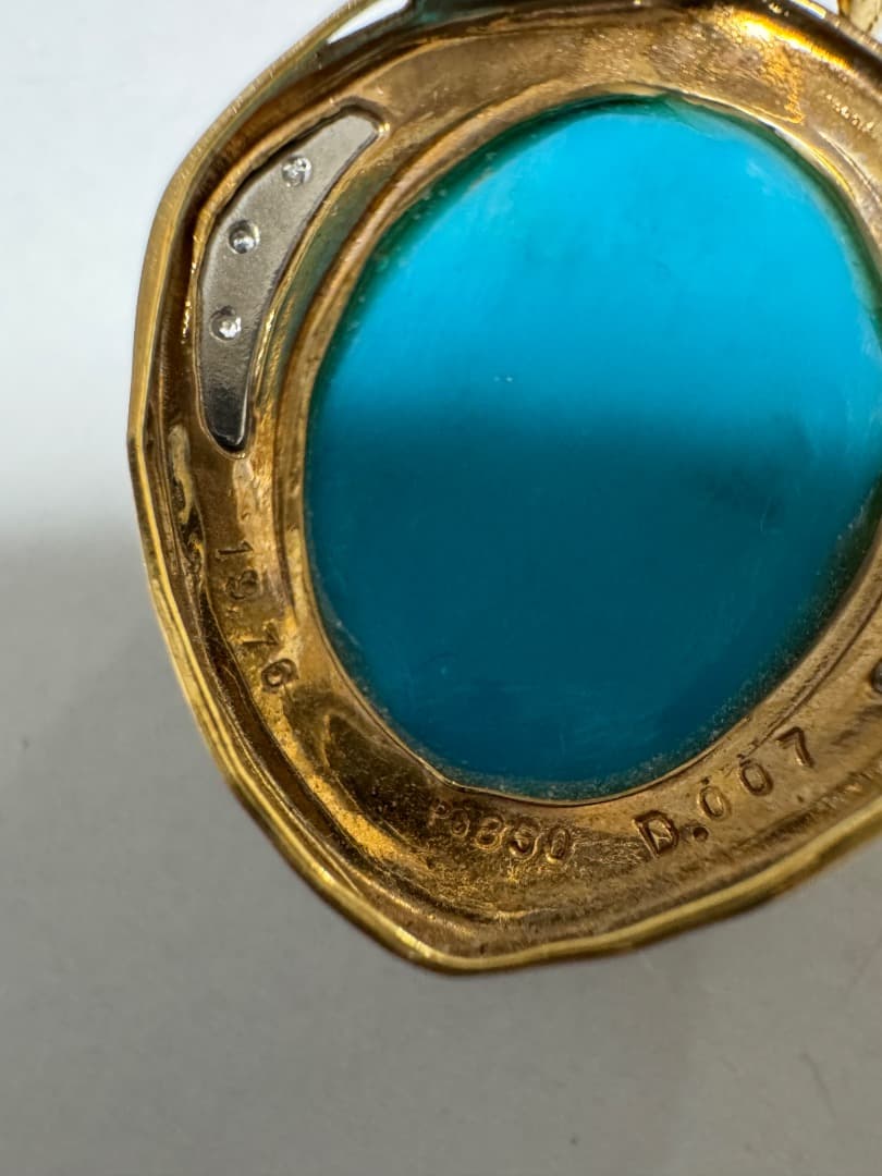 k18/pt850　ターコイズ　トルコ石　ダイヤモンド　ペンダントップ