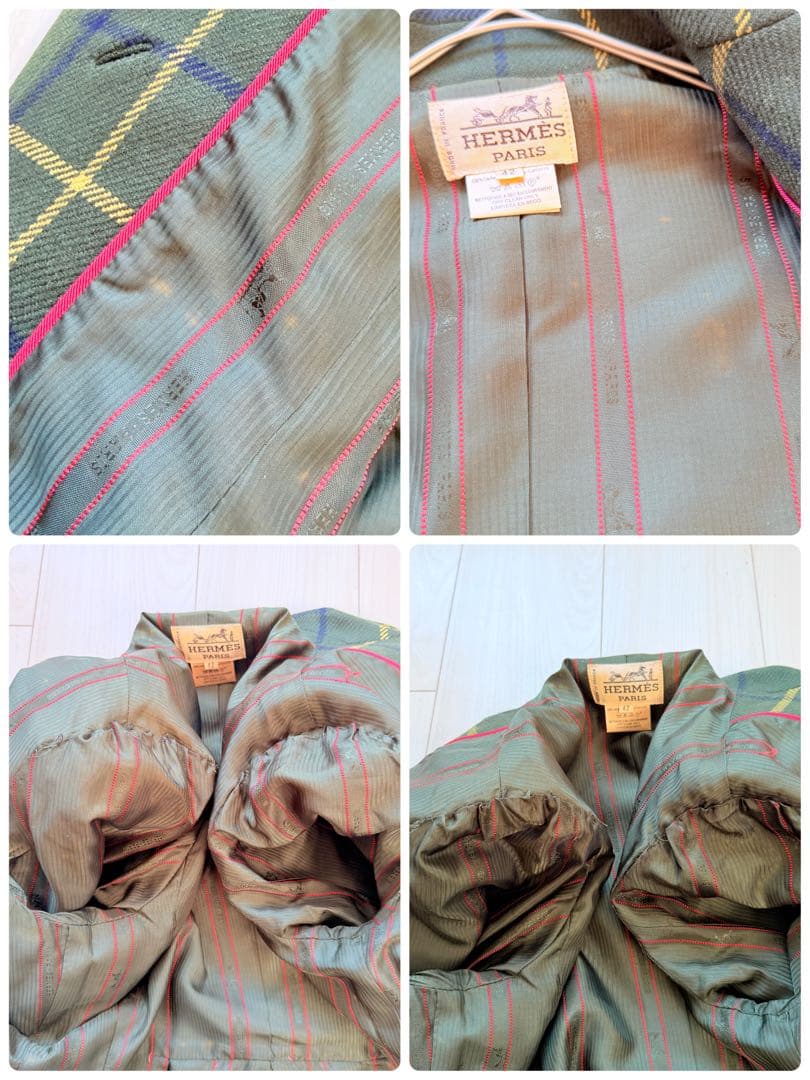 希少✨エルメス　カシミヤ100 テーラードジャケット ペプラム　裏地ロゴデザイン