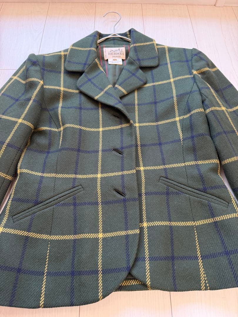 希少✨エルメス　カシミヤ100 テーラードジャケット ペプラム　裏地ロゴデザイン