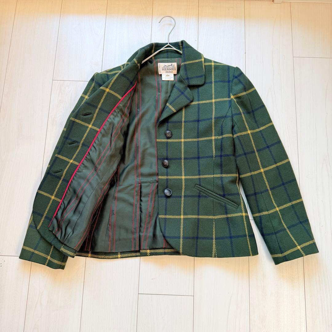 希少✨エルメス　カシミヤ100 テーラードジャケット ペプラム　裏地ロゴデザイン