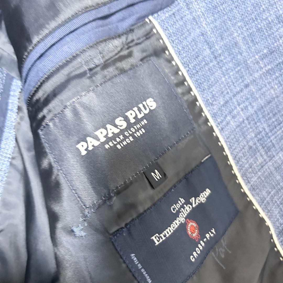 極美品　パパスプラス　エルメネジルドゼニア　テーラードジャケット　アンコン　青